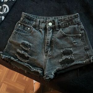 SHEIN Black Jean Shorts Distressed Frayed Hem